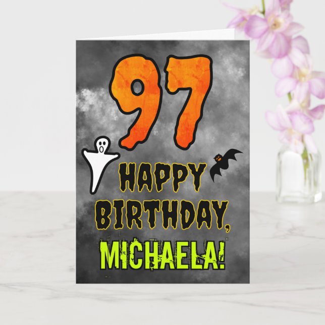 97th Birthday: Eerie Halloween Theme + Custom Name Card (Orchid)