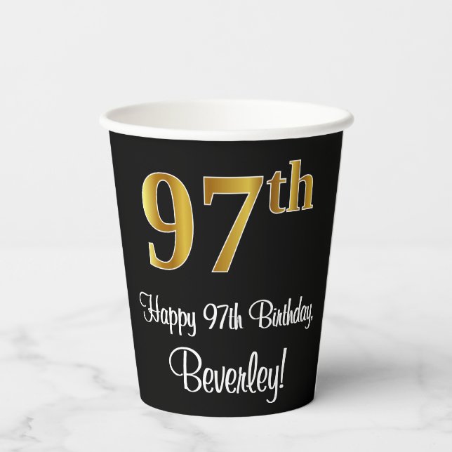 97th Birthday - Elegant Luxurious Faux Gold Look # Paper Cups (Back)