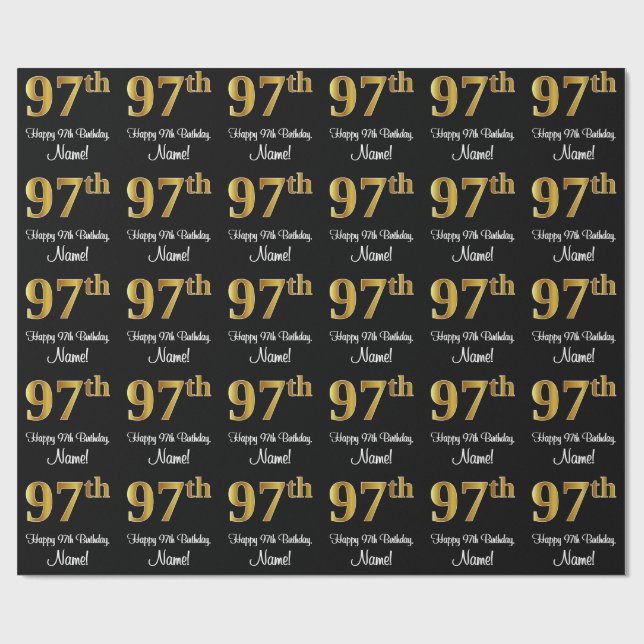 97th Birthday: Elegant Luxurious Faux Gold Look # Wrapping Paper (Flat)