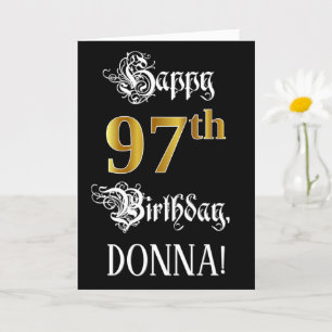 97th Birthday — Fancy Script; Faux Gold Look; Name Card
