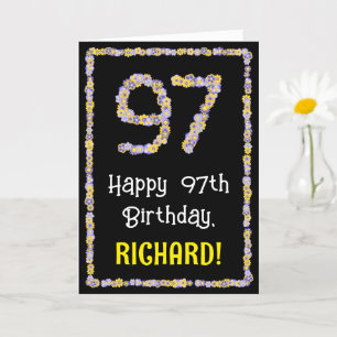 97th Birthday: Floral Flowers Number, Custom Name Card