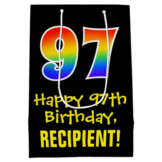 97th Birthday: Fun, Bold, Colourful, Rainbow "97" Medium Gift Bag (Back)