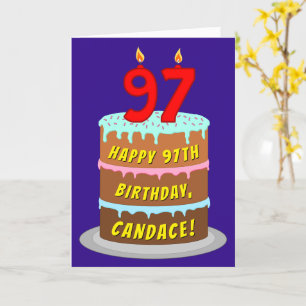 97th Birthday: Fun Cake and Candles + Custom Name Card