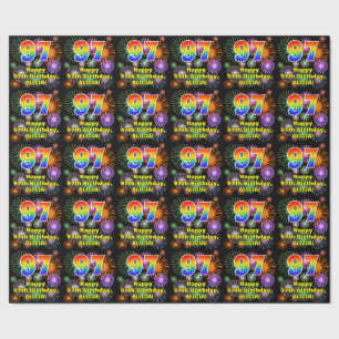97th Birthday: Fun Fireworks, Rainbow Look # “97” Wrapping Paper