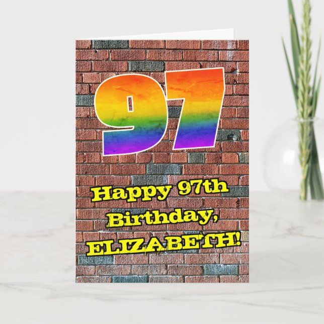 97th Birthday: Fun Graffiti-Inspired Rainbow 97 Card (Front)