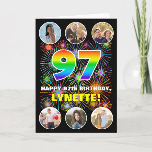 97th Birthday: Fun Rainbow #, Custom Name & Photos Card