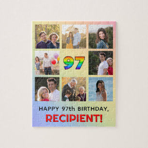 97th Birthday: Fun Rainbow #, Custom Name & Photos Jigsaw Puzzle