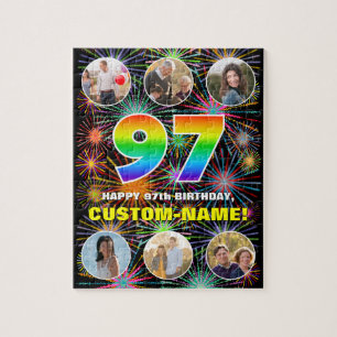 97th Birthday: Fun Rainbow #, Custom Name + Photos Jigsaw Puzzle