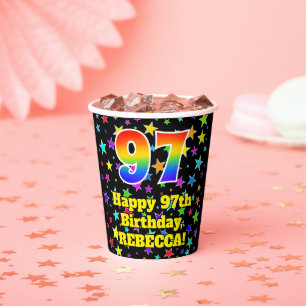 97th Birthday: Fun Stars Pattern and Rainbow 97 Paper Cups