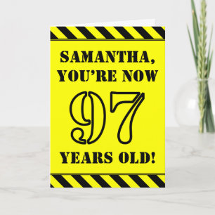 97th Birthday: Fun Stencil Style Text, Custom Name Card