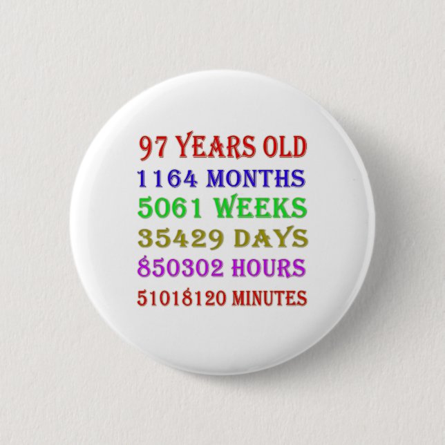 97th  Birthday Milestones 6 Cm Round Badge (Front)
