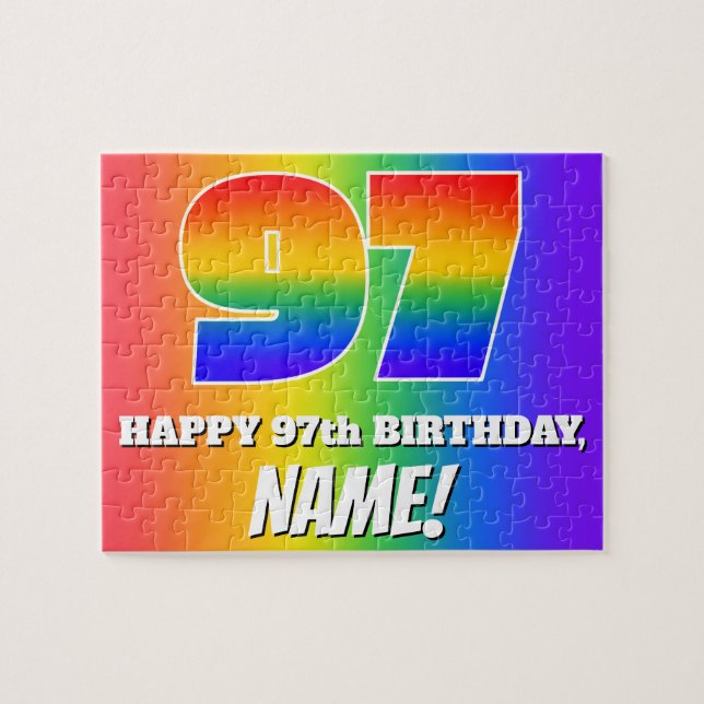 97th Birthday — Multicolored Rainbow Pattern “97” Jigsaw Puzzle (Horizontal)