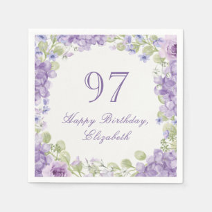 97th Birthday Napkins Elegant Purple Floral