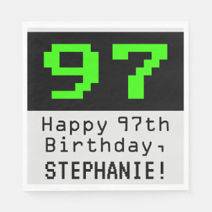 97th Birthday - Nerdy / Geeky Style "97" & Name Napkin