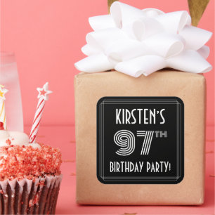 97th Birthday Party: Art Deco Style & Custom Name Square Sticker