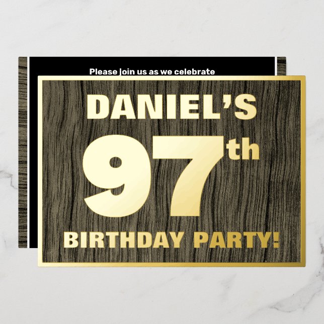 97th Birthday Party: Bold, Faux Wood Grain Pattern (Front/Back)