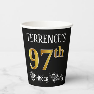 97th Birthday Party — Fancy Script, Faux Gold Look Paper Cups