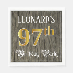97th Birthday Party — Faux Gold & Faux Wood Look Napkin