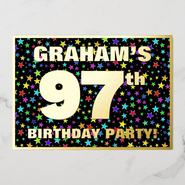 97th Birthday Party — Fun, Colourful Stars Pattern (Front)