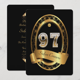 97th,birthday party woman man,elegant colour invitation