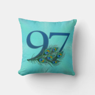 97th Birthday Peacock Feather Number Cushion