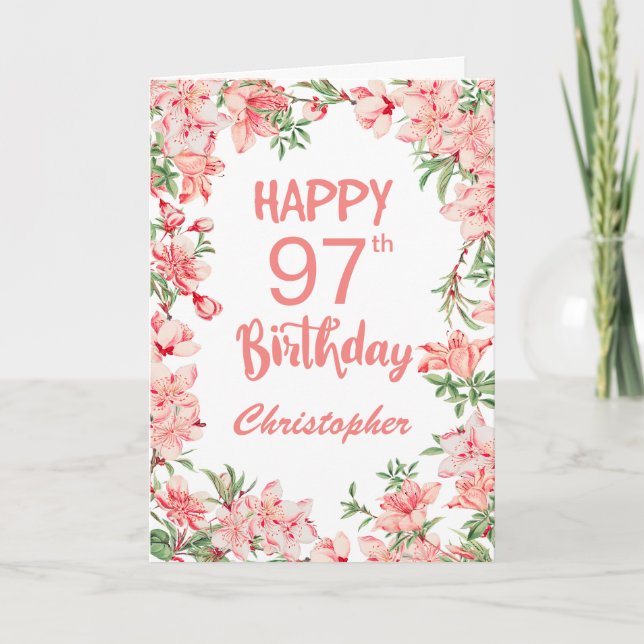 97th Birthday Pink Peach Peonies Watercolor Floral Card (Front)
