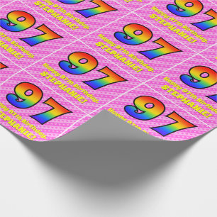 97th Birthday: Pink Stripes & Hearts, Rainbow # 97 Wrapping Paper