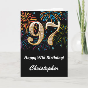 97th Birthday Rainbow Fireworks Black and Gold Card