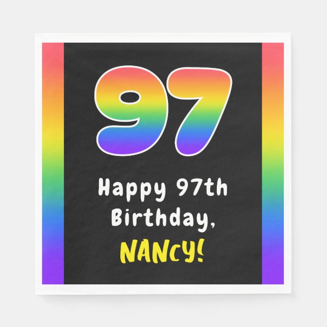 97th Birthday: Rainbow Spectrum # 97, Custom Name Napkin (Front)