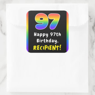 97th Birthday: Rainbow Spectrum # 97, Custom Name Square Sticker