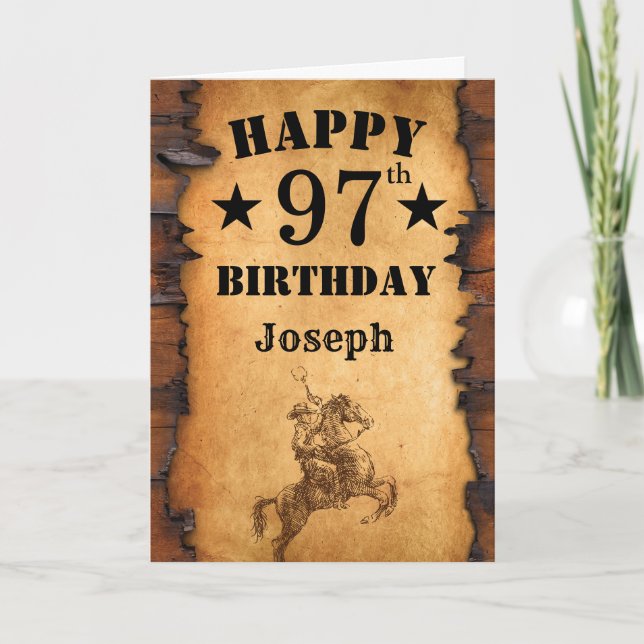 97th Birthday Rustic Country Western Cowboy Horse Card (Front)