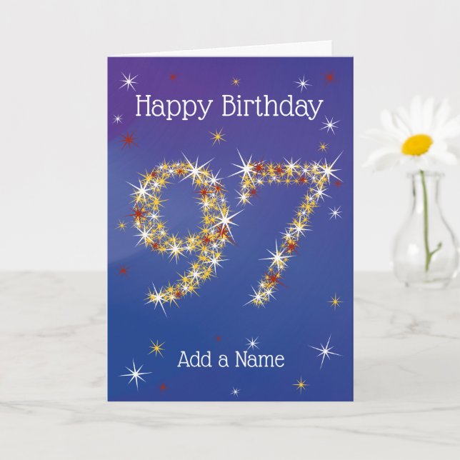 97th Birthday - Stars Numbers - Blue - Age 97 Card (Small Plant)