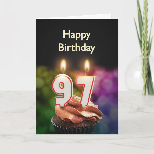 97th Birthday with cake and candles Card (Front)
