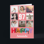 97th Happy Birthday Photo Collage Modern Pink Card<br><div class="desc">97th Happy Birthday Photo Collage Modern Pink Card with personalised name. For further customisation,  please click the "Customise it" button and use our design tool to modify this template.</div>