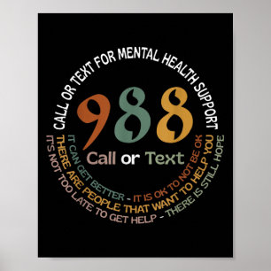 988 Call Or Text Call Or Text For Mental Health Su Poster