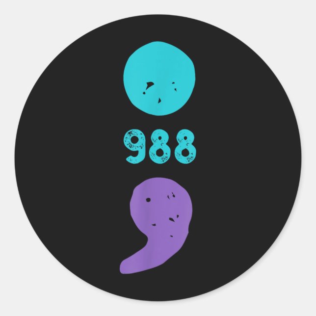 988 Semicolon Mental Health S Suicide Prevention  Classic Round Sticker (Front)