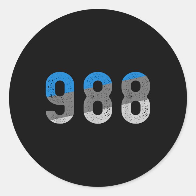 988 Tee Suicide Prevention Hotline Health Awarenes Classic Round Sticker (Front)