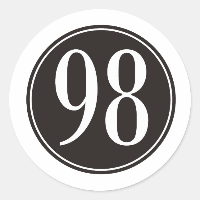 #98 Black Circle Classic Round Sticker (Front)
