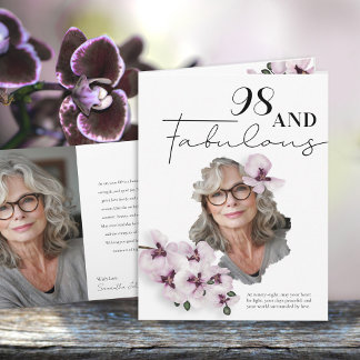 98 & Fabulous Orchid Photo Birthday Greeting Card