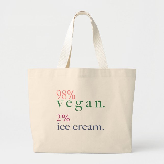 98% Vegan 2% Ice Cream Large Tote Bag (Front)