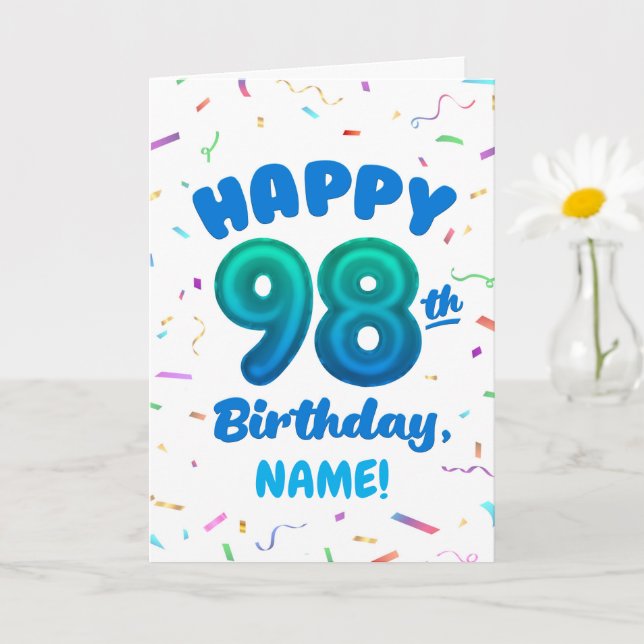98th Balloon Number Custom Name Birthday Card (Small Plant)