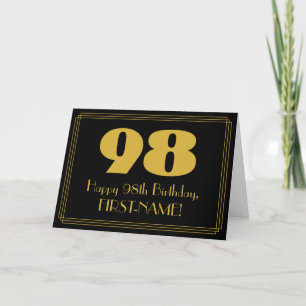98th Birthday: Art Deco Inspired Look "98" & Name Card