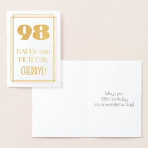 98th Birthday: Art Deco Inspired Look "98" & Name Foil Card