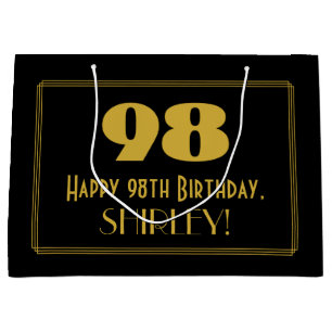 98th Birthday — Art Deco Inspired Look "98" & Name Large Gift Bag