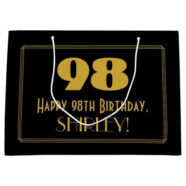98th Birthday — Art Deco Inspired Look "98" & Name Large Gift Bag (Front)
