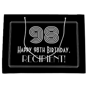 98th Birthday — Art Deco Inspired Look "98" & Name Large Gift Bag