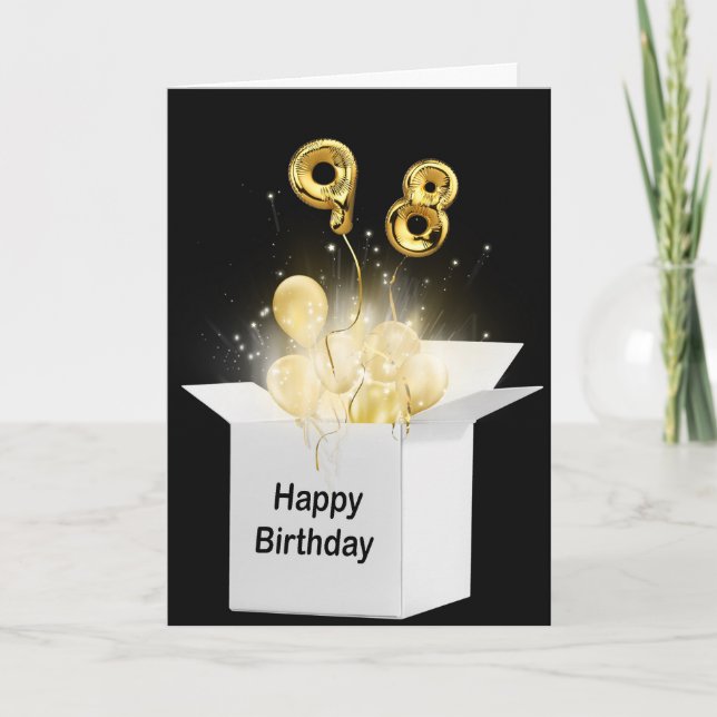 98th Birthday Balloons In White Box Card (Front)