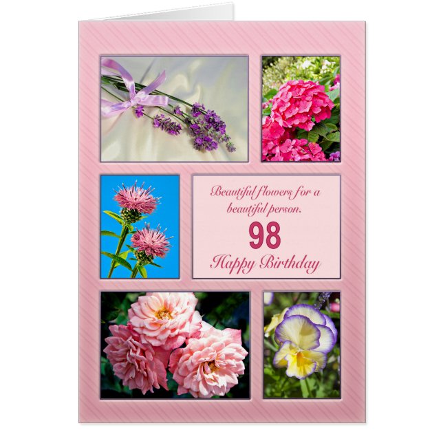 98th birthday, beautiful flowers card (Front)
