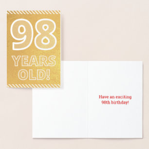 98th Birthday: Bold "98 YEARS OLD!" Gold Foil Card