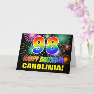 98th Birthday: Bold, Fun, Fireworks, Rainbow 98 Card